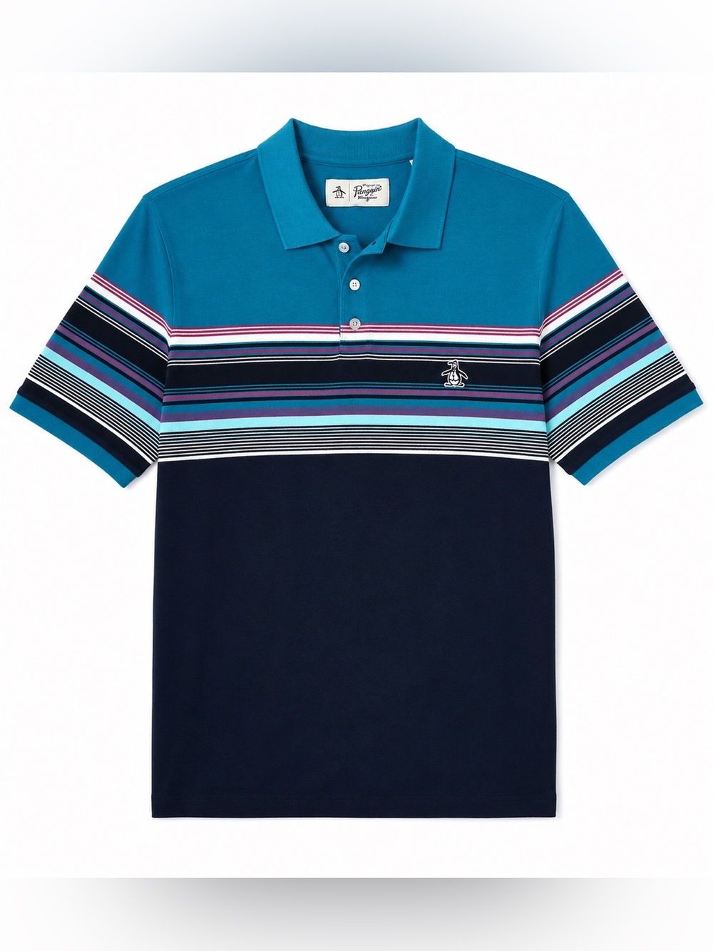 Original Penguin Munsingwear Men’s XXL Striped Polo Shirt 100% Cotton Teal